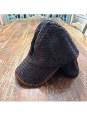 RedHead Wool Blend Plaid Baseball Cap Ear Flaps Brown Blue L XL